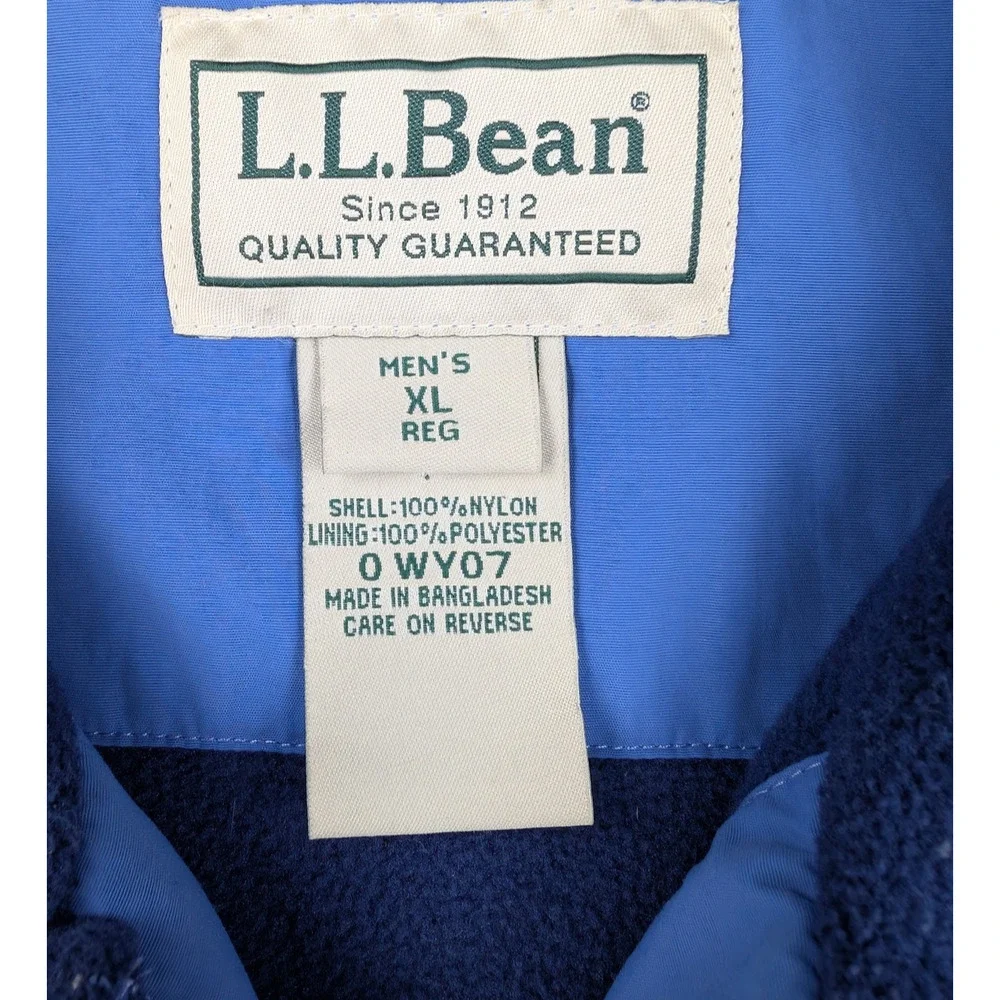 LL Bean Vest Mens XL Softshell Full Zip Outdoor Hiking Utility Blue Fleece Lined